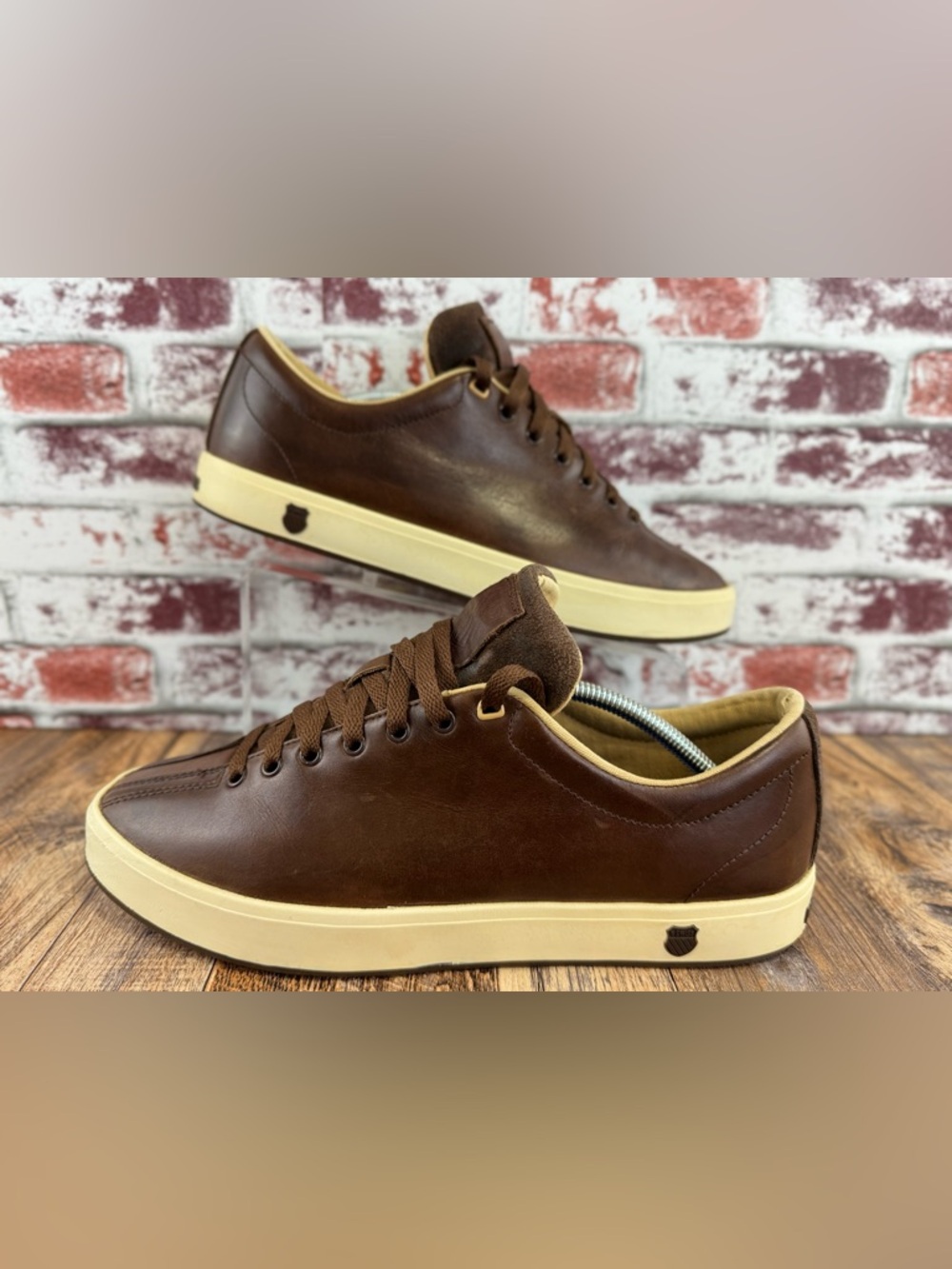 K-Swiss Men's Brown Leather Low-Top Casual Comfort Sneakers, US Size 10